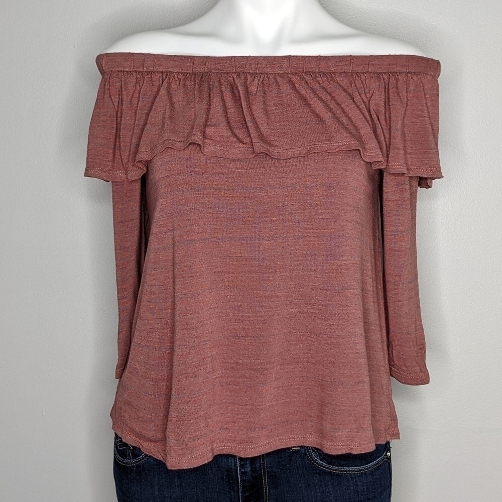 Dolan Left Coast heathered pink off the shoulder ruffle top M